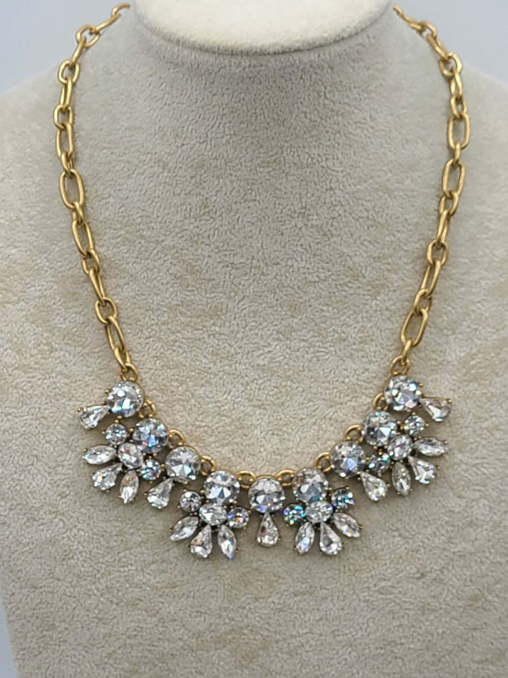 J Crew Gold Tone Clear Crystal Necklace